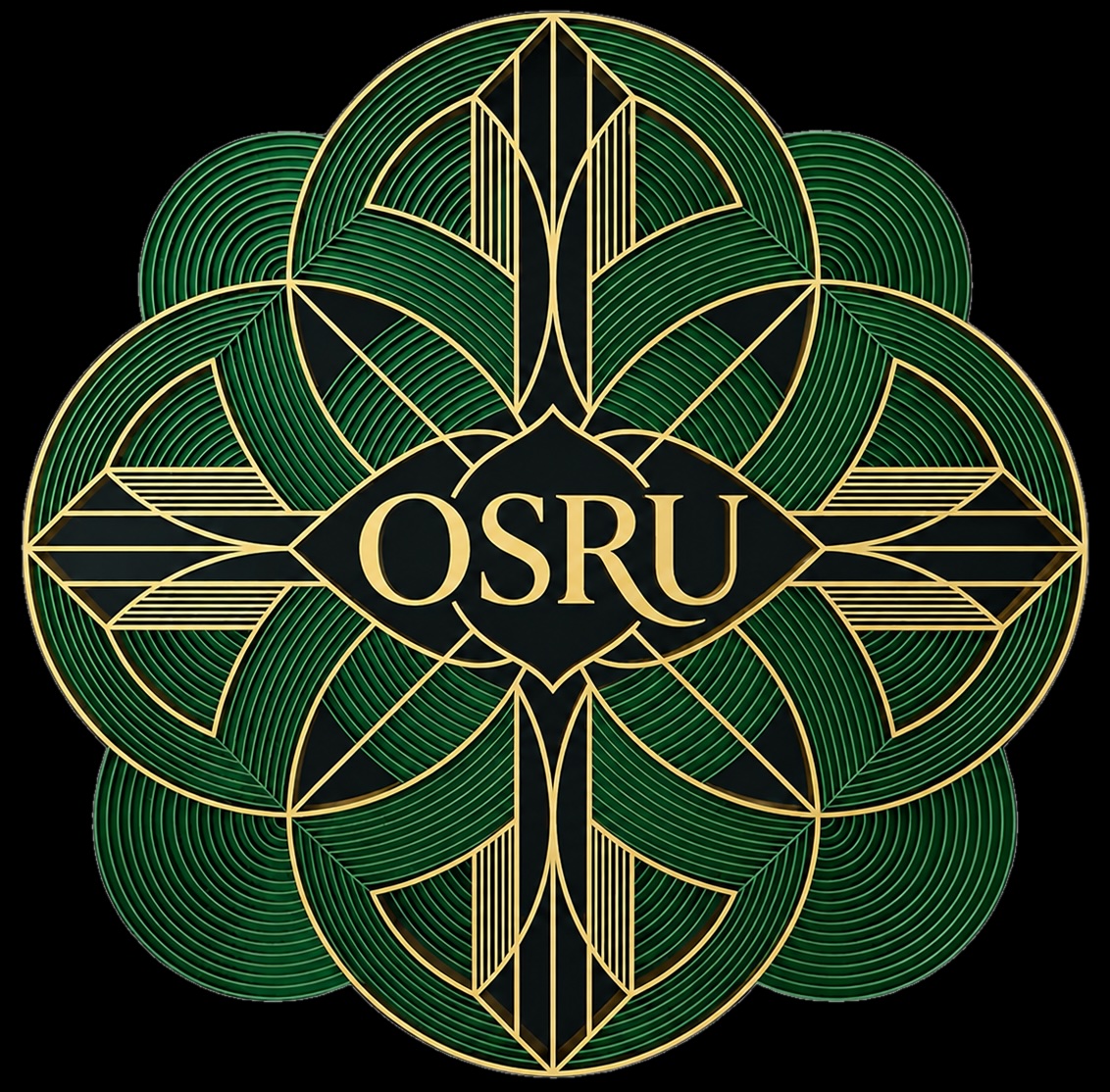 OSRU geometric emerald and gold logo